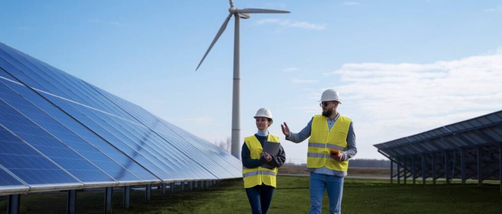 Solar plant visit man and women